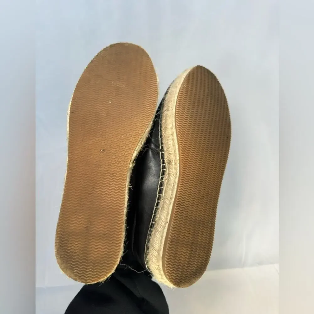 Renvy Espadrille Womens Shoes Size 8 Black Leather Fringe Espadrille Slip On